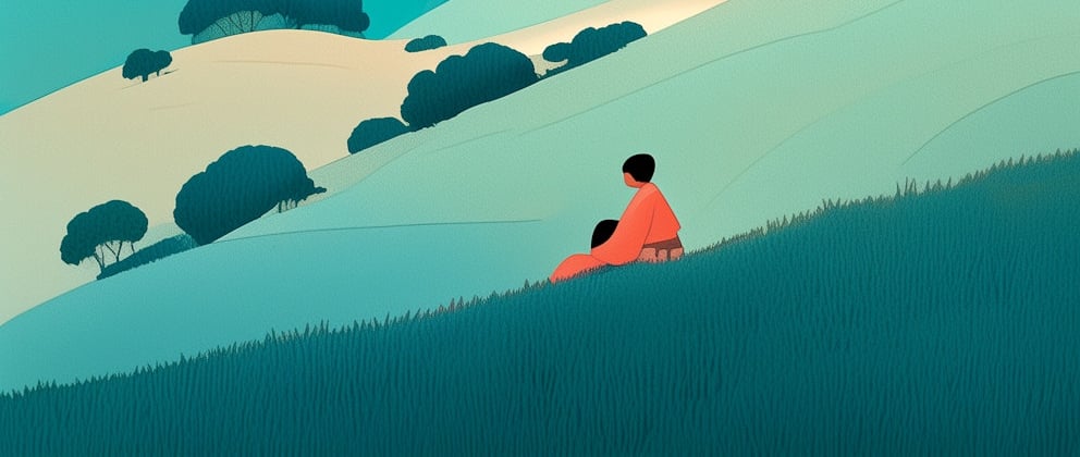 Serene landscape with a person sitting