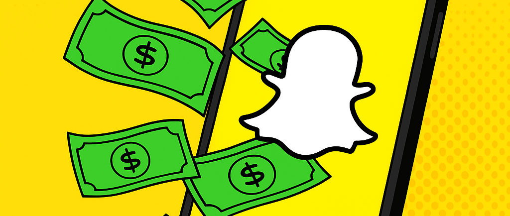 a phone with a snapchat snapchat logo and money