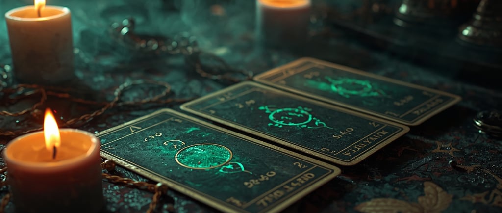uma vela acesa com velas e mais velas, cartas de tarot