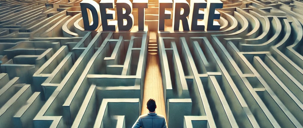 a man standing in front of a maze with debt free in the center