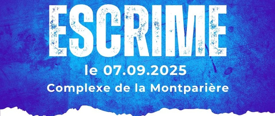 a blue and white poster with the words escrimee