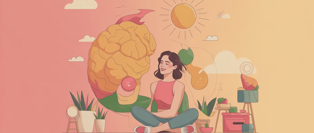 a woman sitting on a chair with a large brain map