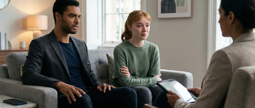 pareja en terapia de pareja reflejando relaciones toxicas como en Bridgerton