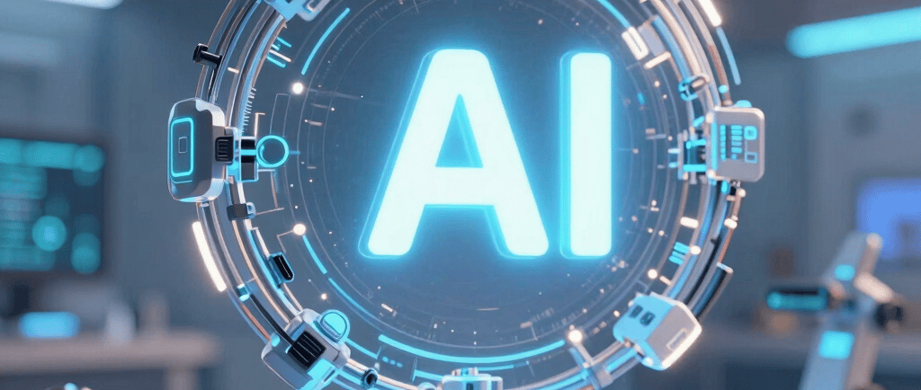 3D rendered ai text on dark digital background