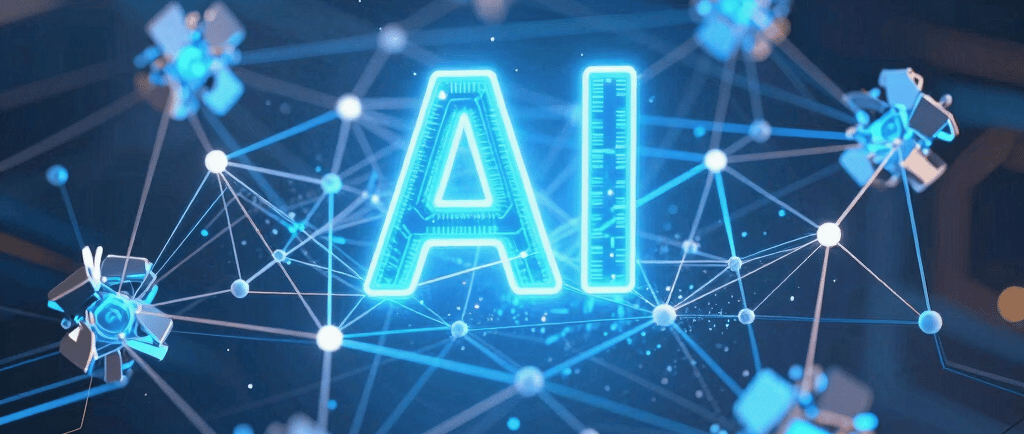 3D rendered ai text on dark digital background