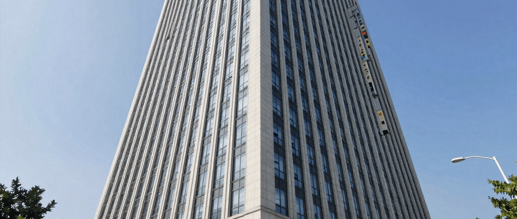 people standing inside city building