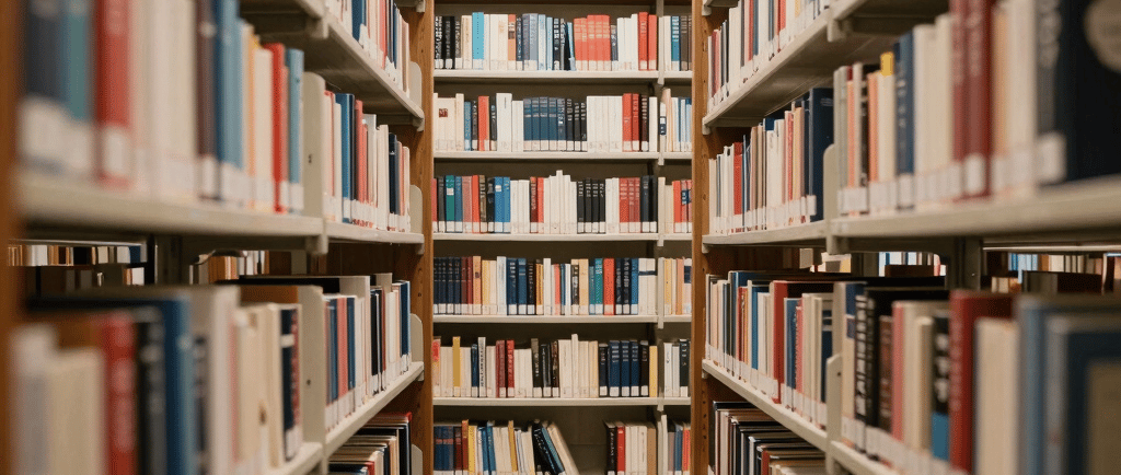 A group of people standing around a table filled with books
