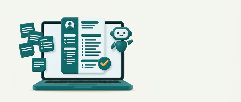 3D illustration of AI helping transform a basic CV into a polished professional resume on a laptop.