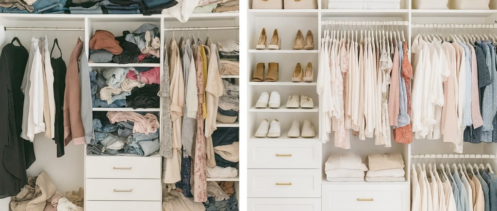 Before and After of a Professional organized Closet by a decluttering experts: Transform Homes & Co