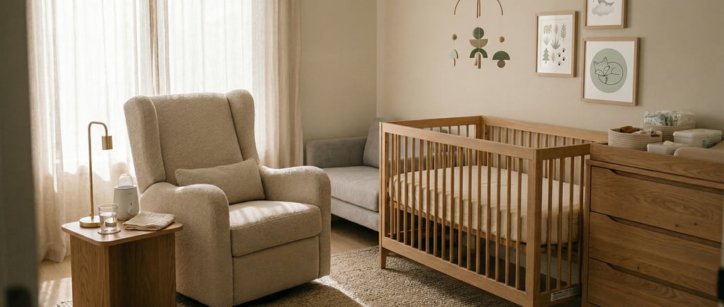 Funkcjonalny pokój niemowlęcy w neutralnych barwach. Projektant wnętrz Wrocław.