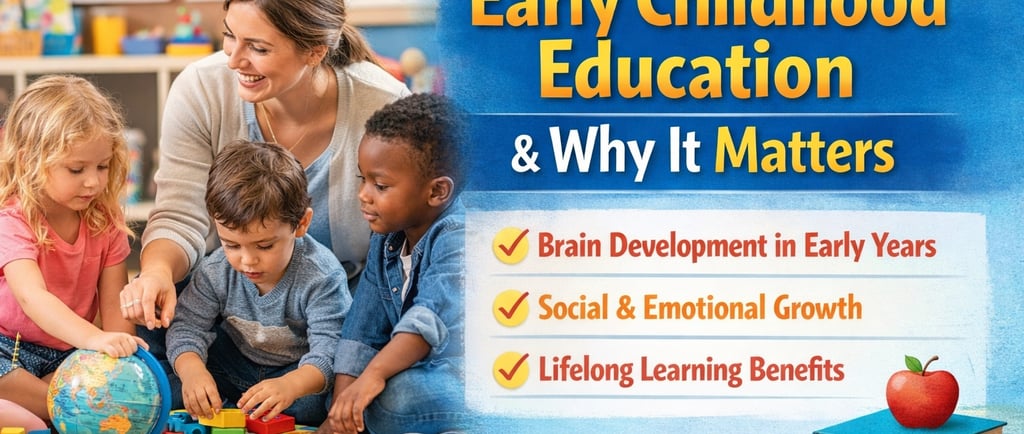 Early childhood education classroom showing young children learning through play with teacher 