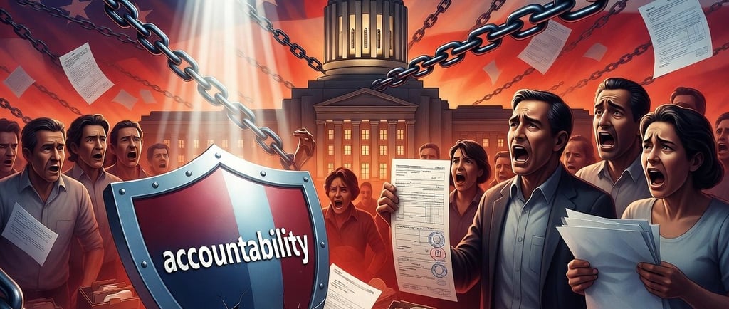 Symbolic image of Oregon Child Support bureaucracy under scrutiny: incompetency, paperwork 