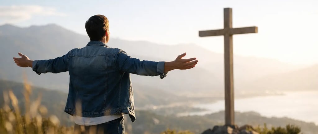 man worshipping to a cross