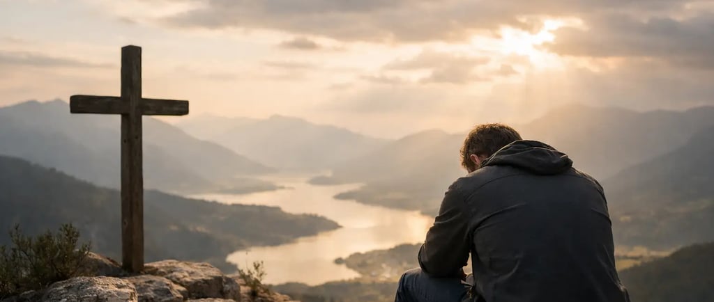 man looking for bible answers and praying