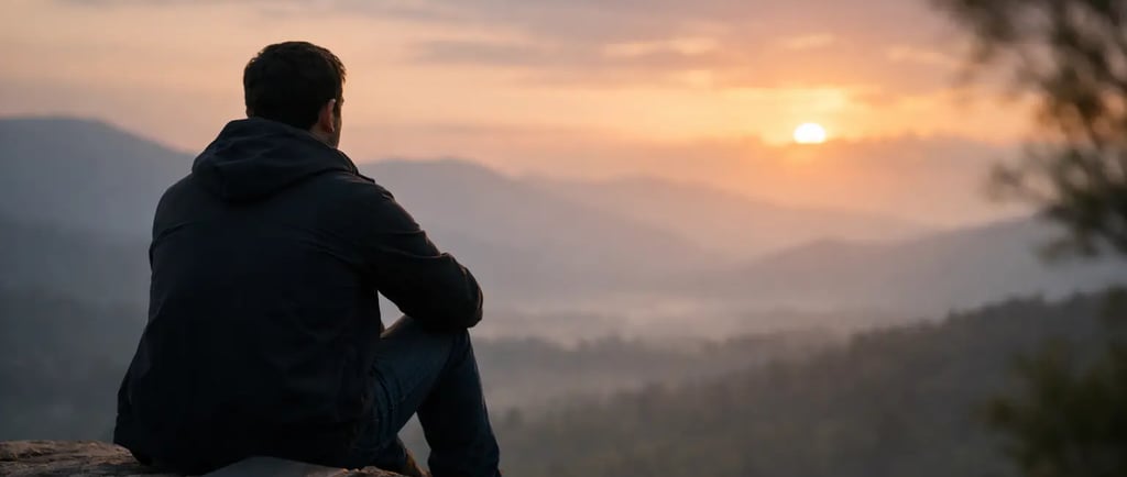 man looking at the sunset