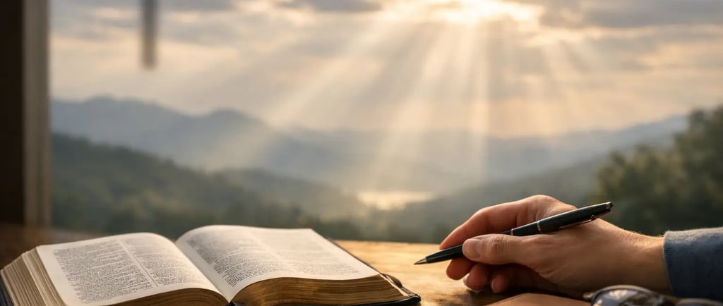 open bible and a person taking notes from it