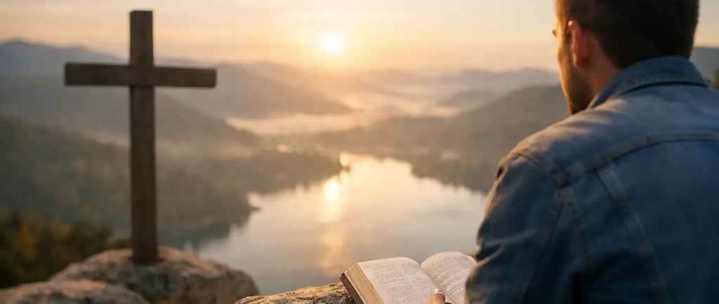 man looking at a cross wondering what his purpose is