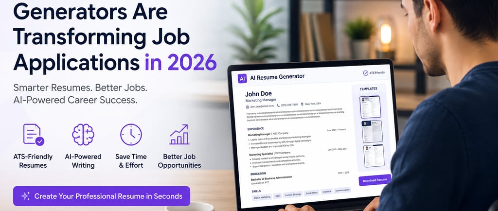 Professional job seeker using an AI Resume Generator on a laptop, modern workspace, ATS-friendly res