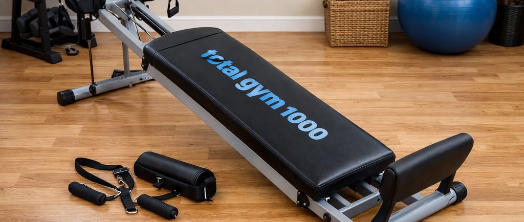 Total Gym 1000 home workout machine with accessories for full-body exercise
