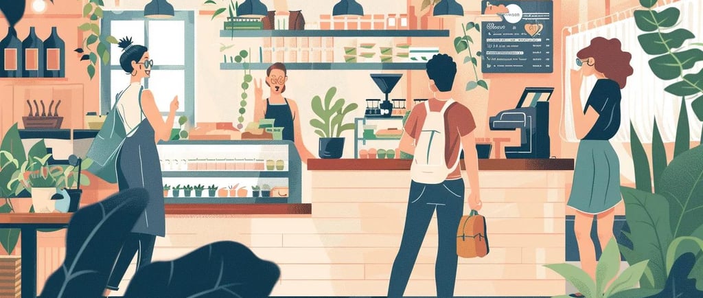 Small business owner engaging with customers in a local setting, highlighting community interaction 