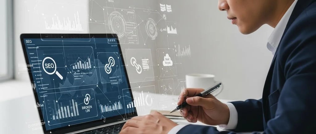 Professional analyzing website performance metrics for technical SEO audit