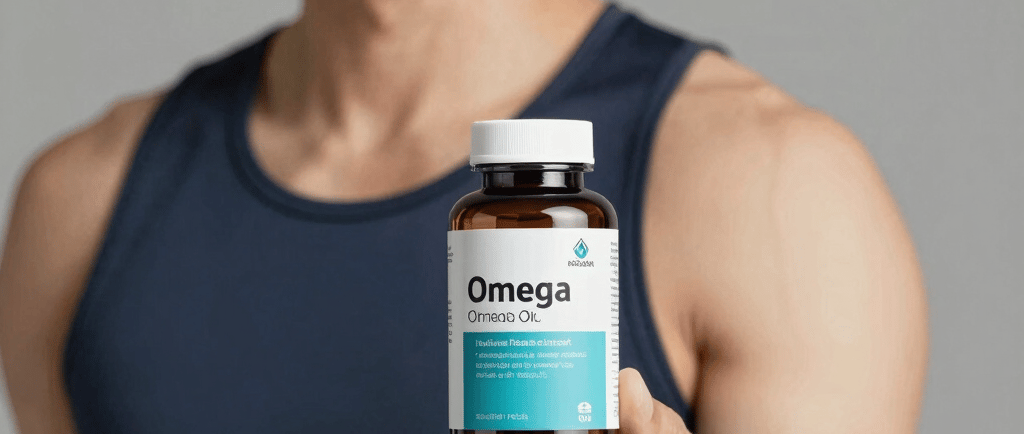 Omega-3 capsules are in a bottle.