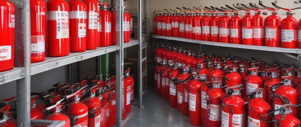 red fire extinguisher on gray wall