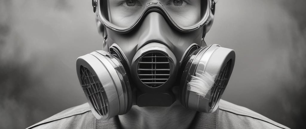 a man wearing a face mask sitting on a bench