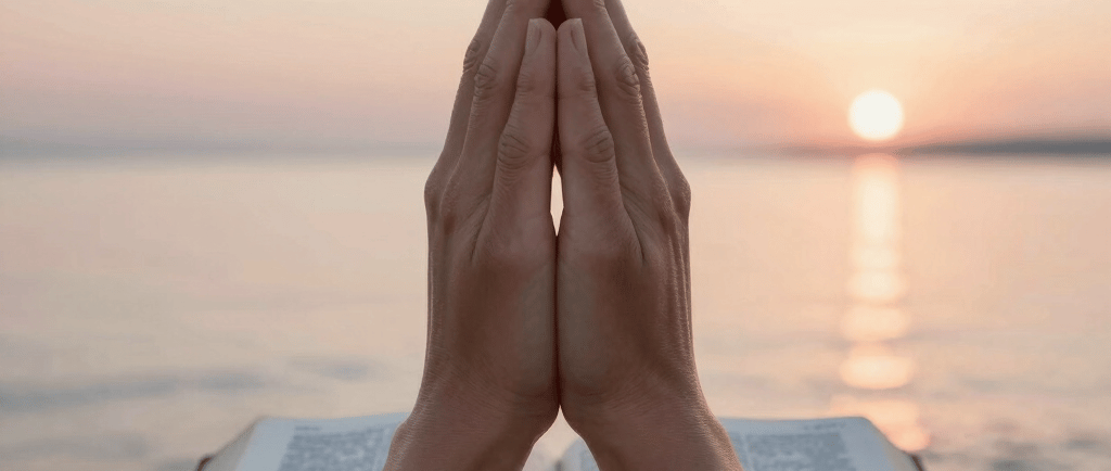 Man in white shirt walks through temple doorway