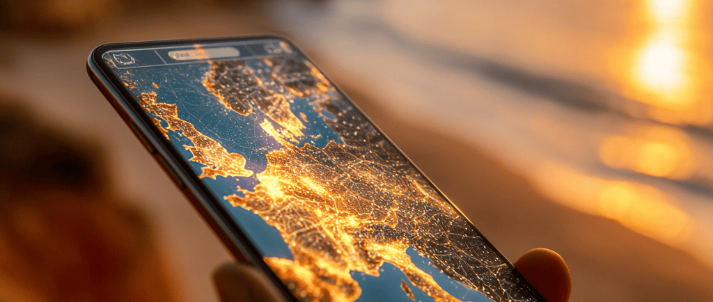 Tourist using smartphone to search for travel bookings in Europe highlighting mobile-first web design