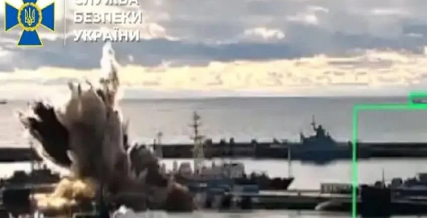 a large explosion of smoke and smoke from a missile fired by a russian navy ship