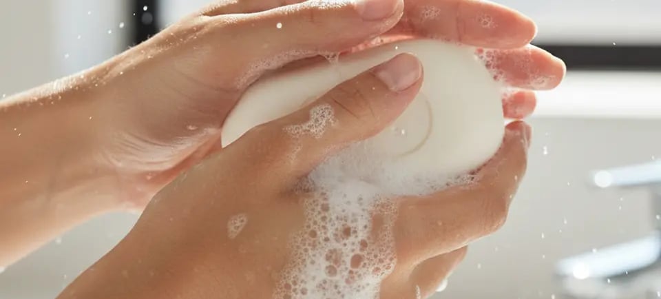 a person holding a soap bar in their hand