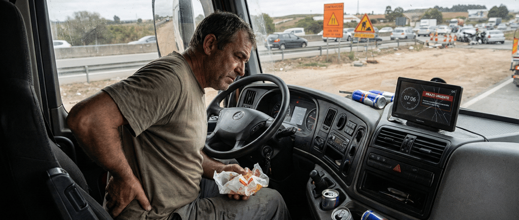 IMAGEM GERADA POR IA MOSTRA Os Desafios e Riscos à Saúde no Transporte Rodoviário