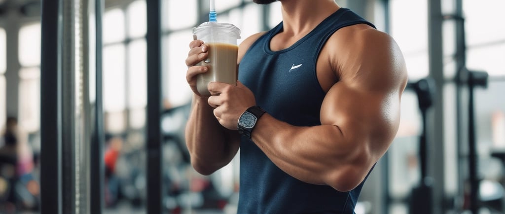 a jar of protein powder next to a scoop of powder