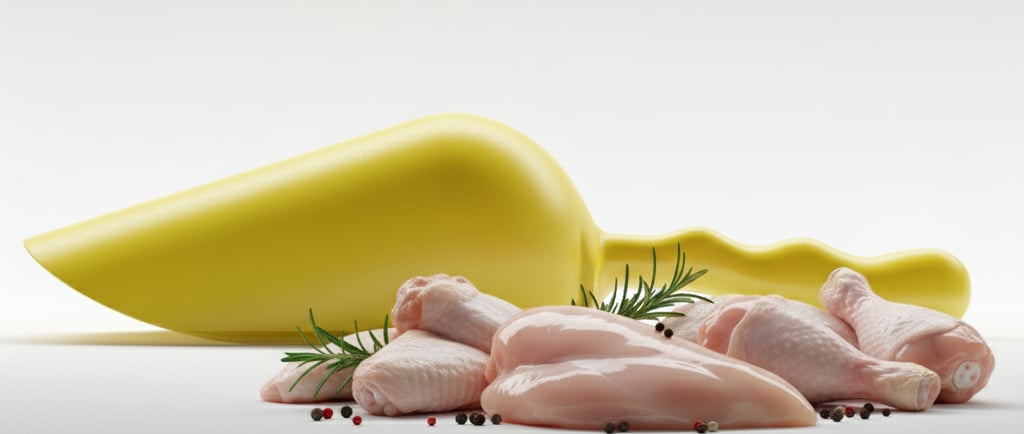 Sessola gialla HACCP per banchi carni bianche. Codifica colore professionale per pollame e suino.