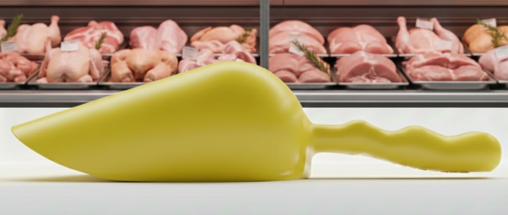 Sessola gialla HACCP per banchi supermercato. Specifica per il prelievo sicuro di pollame e carni bianche.