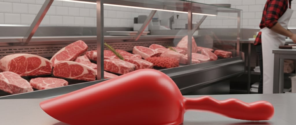 Sessola rossa professionale HACCP per macelleria. Ideale per la manipolazione igienica di carni rosse crude.