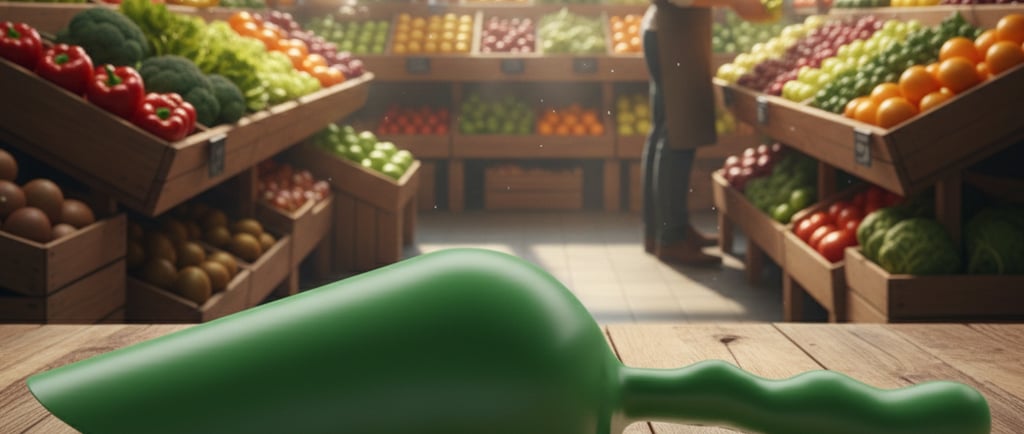 Sessola verde professionale per banchi frutta e verdura. Design ergonomico conforme alle norme HACCP.