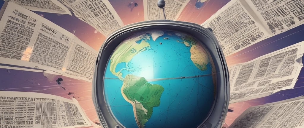 A cozy reading nook with a laptop open to a news website, surrounded by scattered papers and a steaming cup of coffee.