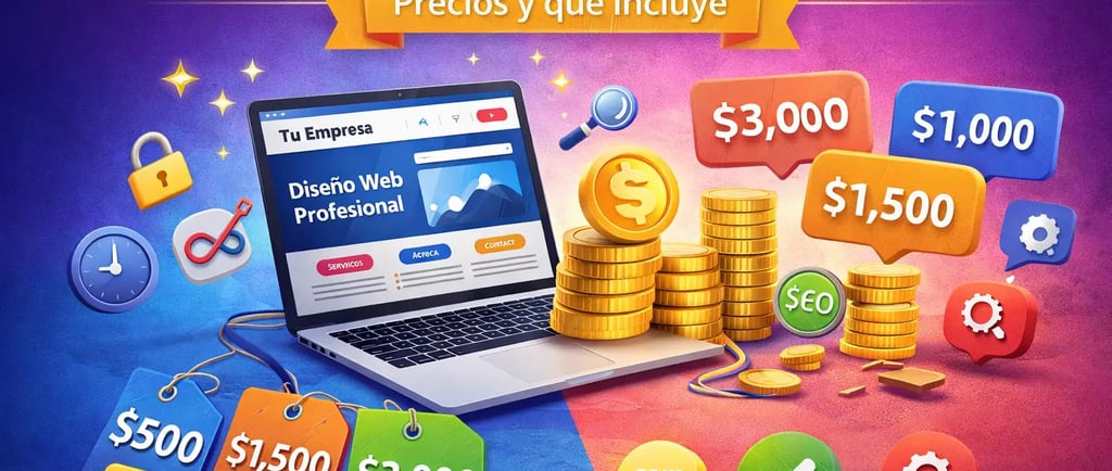 Guía de precios de diseño web profesional en 2026 con costos de servicios SEO y hosting.