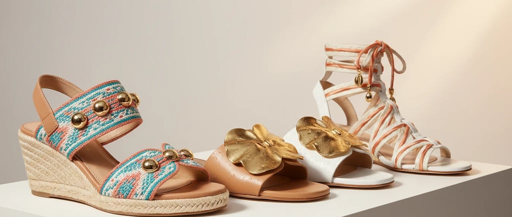 Luxury summer sandals in a cinematic studio setting.
