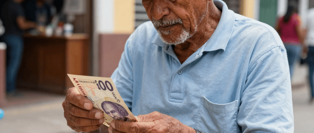 Imagen que representa a un adulto mayor contando su dinero de pension