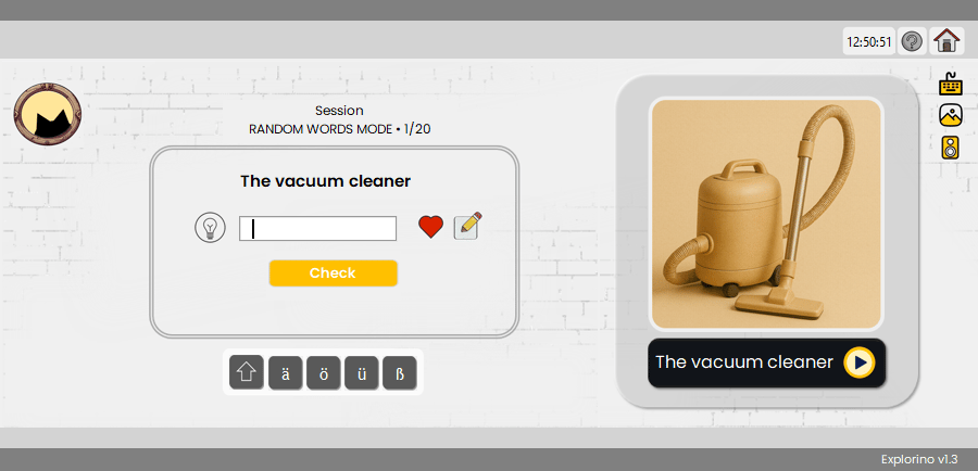 Typical learning session in Explorino