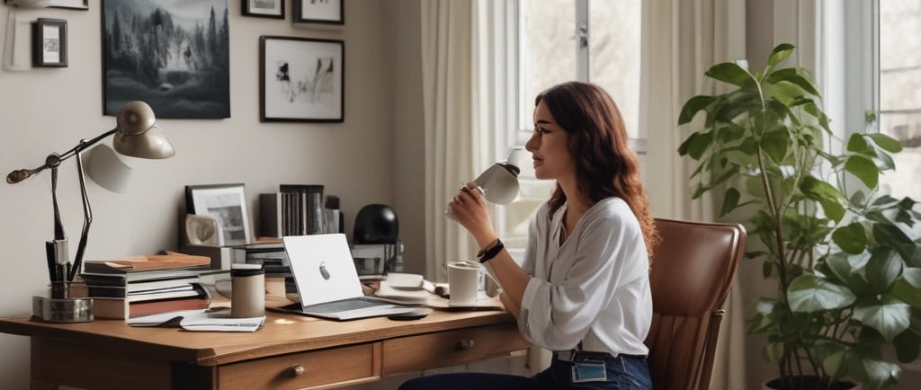 A laptop displaying a stock market graph with a rising trend is placed on a desk. Next to the laptop are several books stacked on each other, with titles related to investing. A mouse is positioned to the right of the laptop.