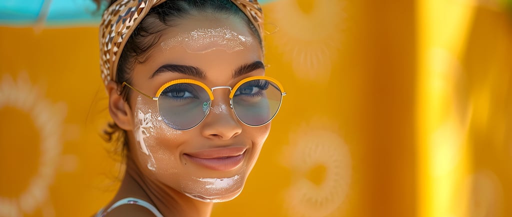 Smiling woman wearing sunglasses and sunscreen under the sun in the Dominican Republic