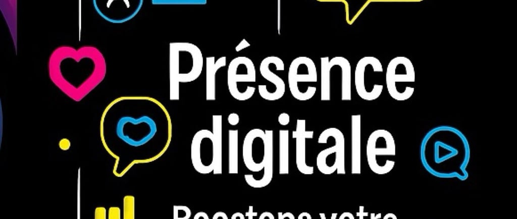 Plaquette qui présente des pictogrammes et du texte sur fond noir sur le thème des réseaux sociaux