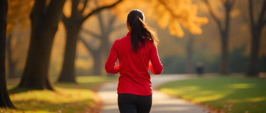 a woman running on a path in the fall