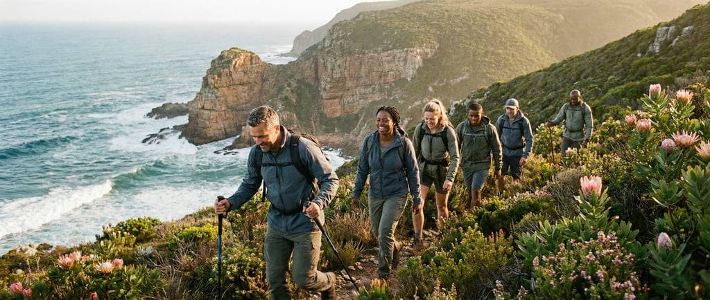 Small group hiking on a luxury fitness retreat in the Garden Route, Western Cape