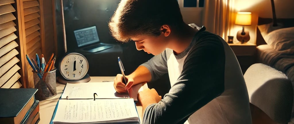 menino estudando a noite