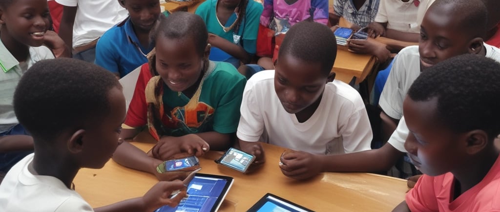 A classroom filled with students engaging with interactive technology and learning tools.